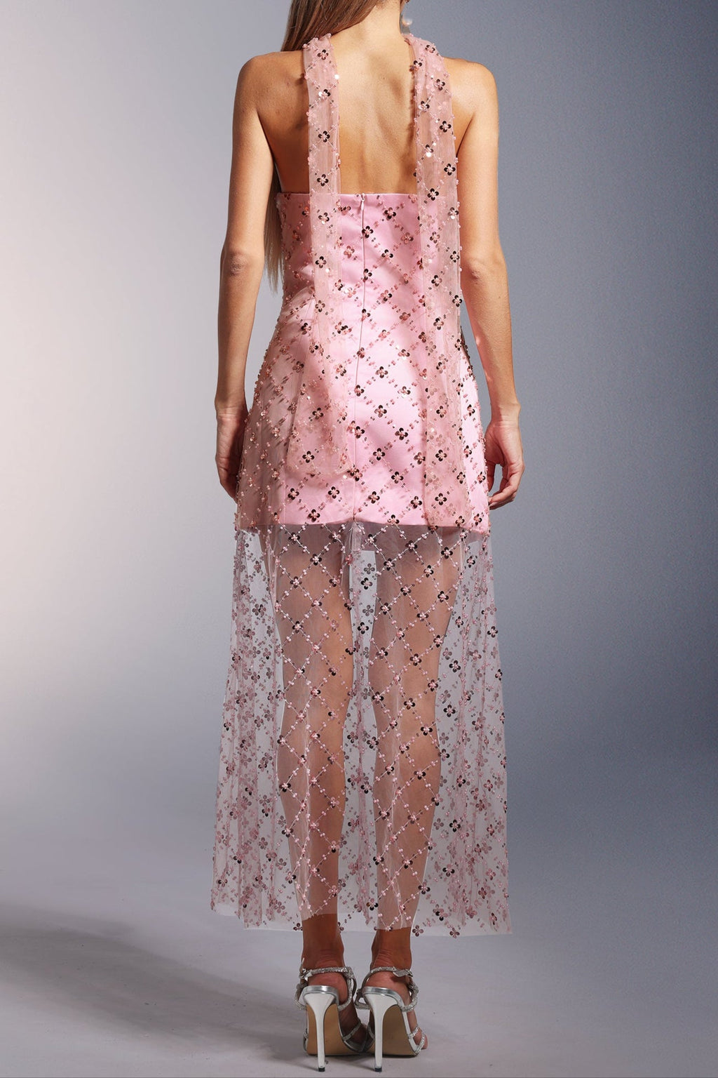 Strapless Sequins Pearl Mini Dress in Pink Avalabel