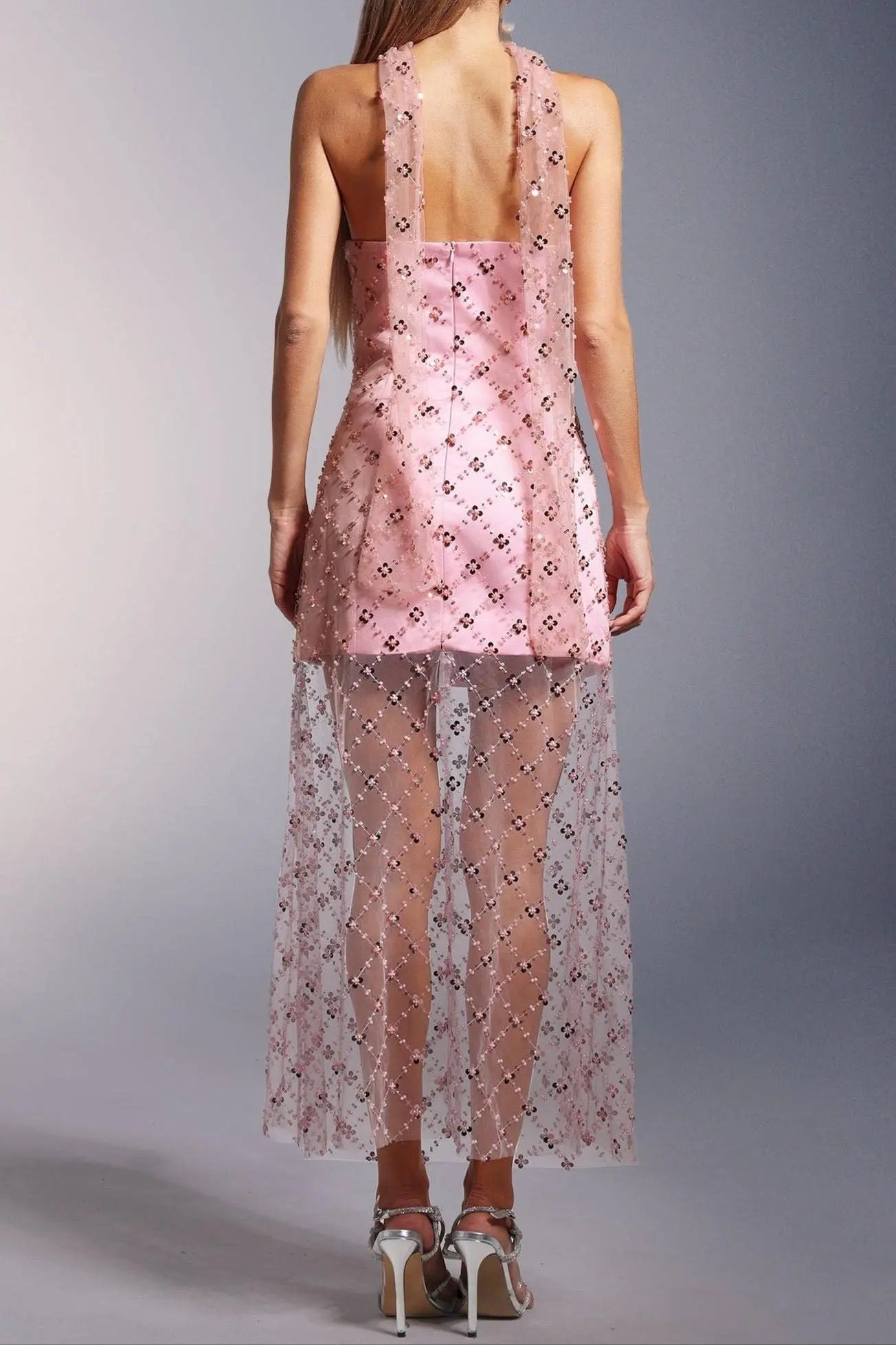 Alberta Strapless Sequins Pearl Mini Dress in Pink Avalabel