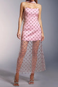 Alberta Strapless Sequins Pearl Mini Dress in Pink Avalabel