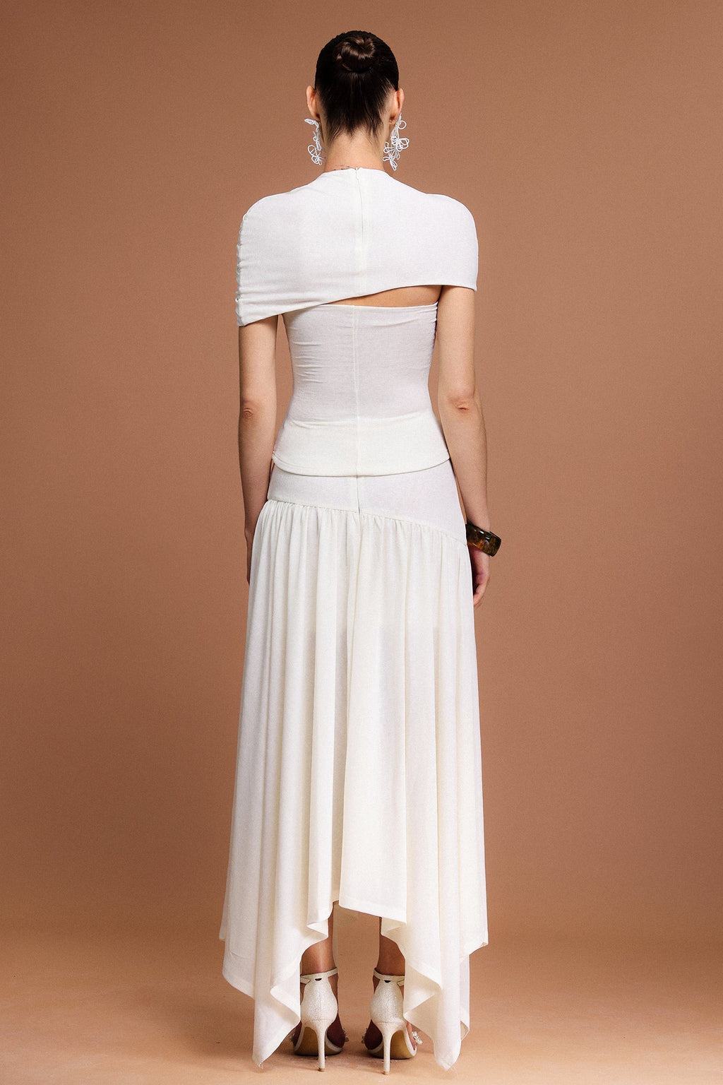 Kristin Short Sleeves Asymmetric Folds Top And Skirt Two-Piece Set Avalabel