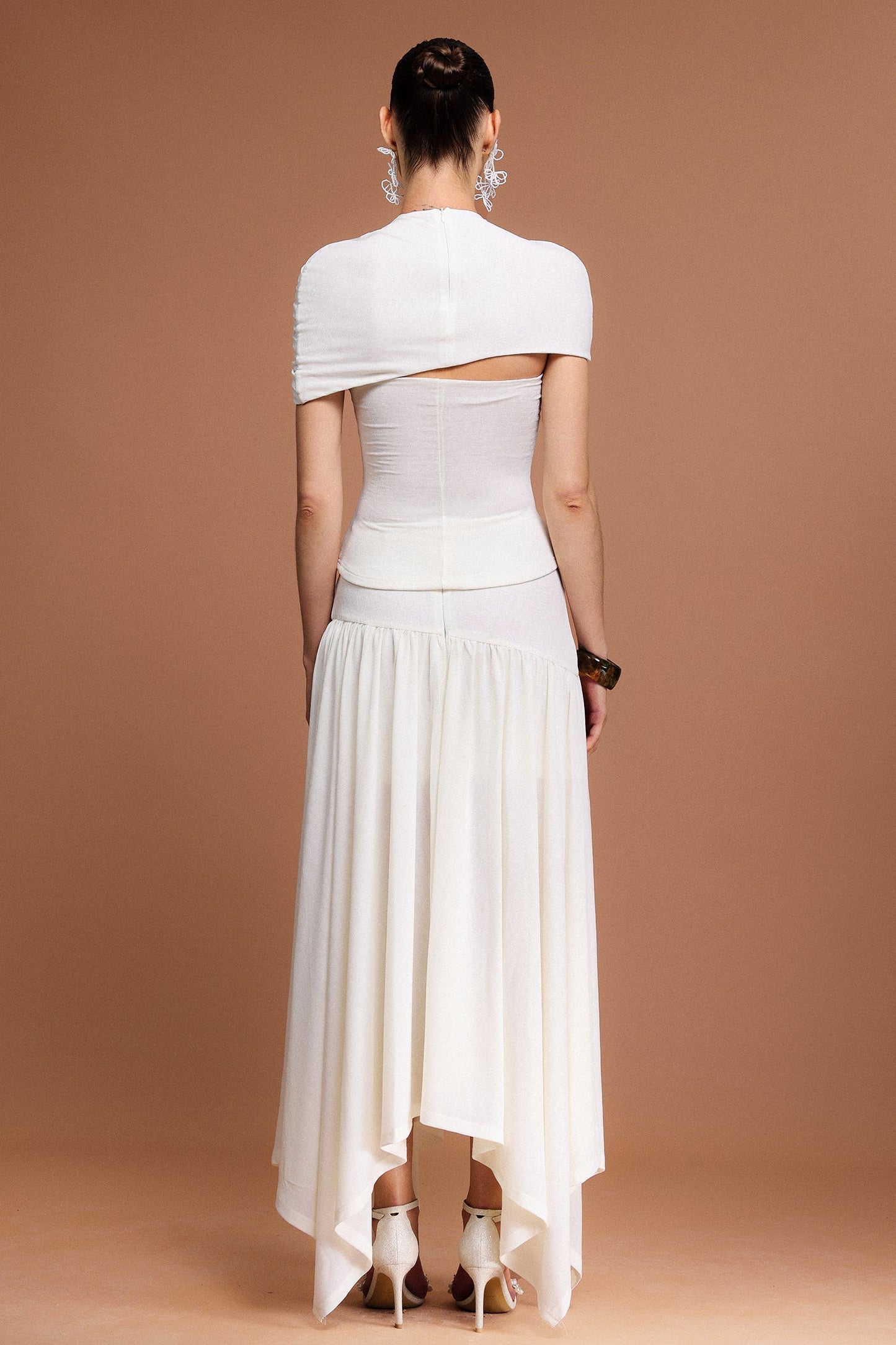 Kristin Short Sleeves Asymmetric Folds Top And Skirt Two-Piece Set