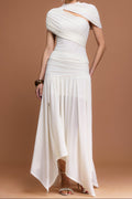 Kristin Short Sleeves Asymmetric Folds Top And Skirt Two-Piece Set Avalabel