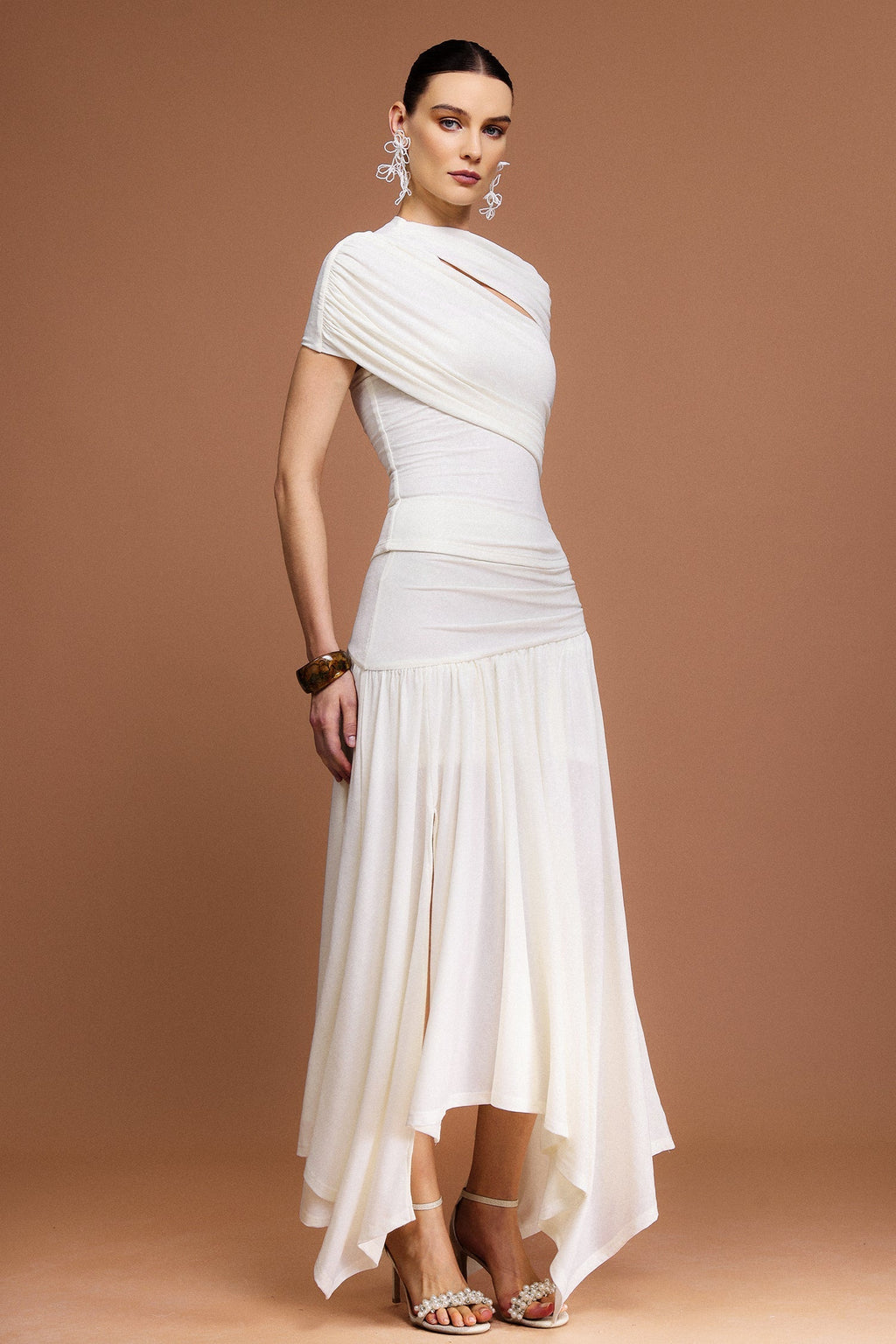 Kristin Short Sleeves Asymmetric Folds Top And Skirt Two-Piece Set Avalabel