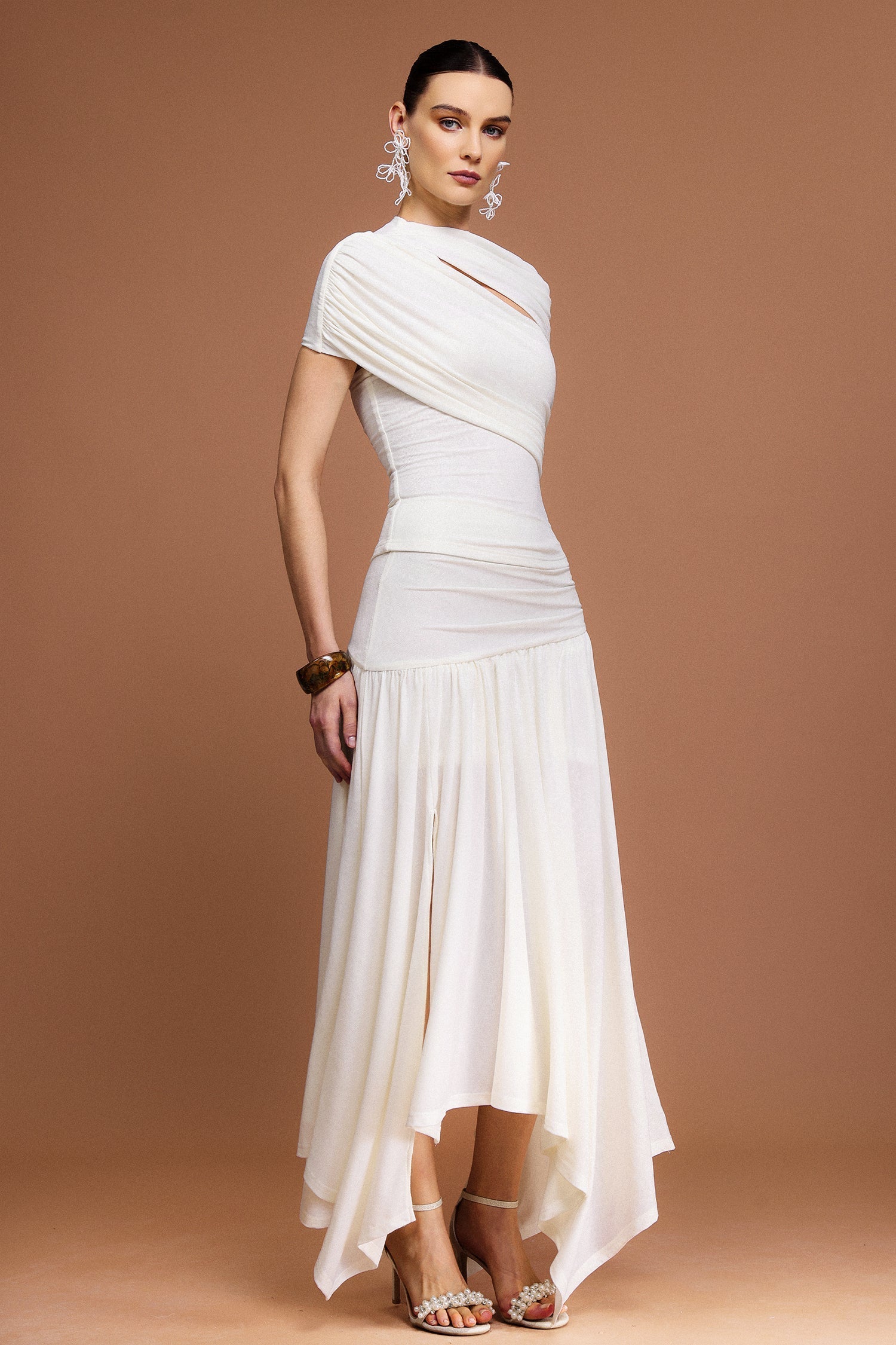 Kristin Short Sleeves Asymmetric Folds Top And Skirt Two-Piece Set Avalabel