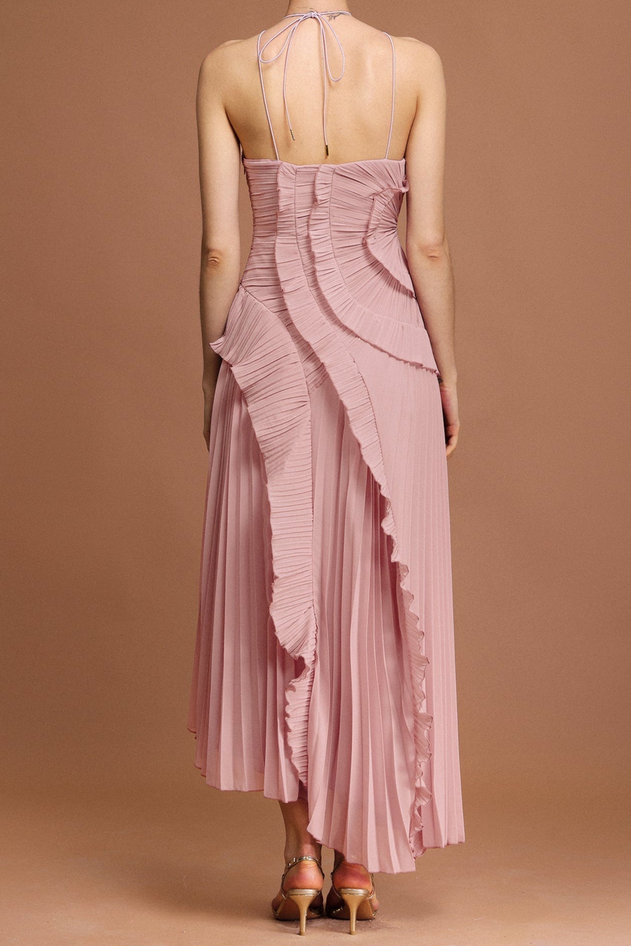 Alva Sleeveless Folds Slit Maxi Dress in Light Pink Avalabel