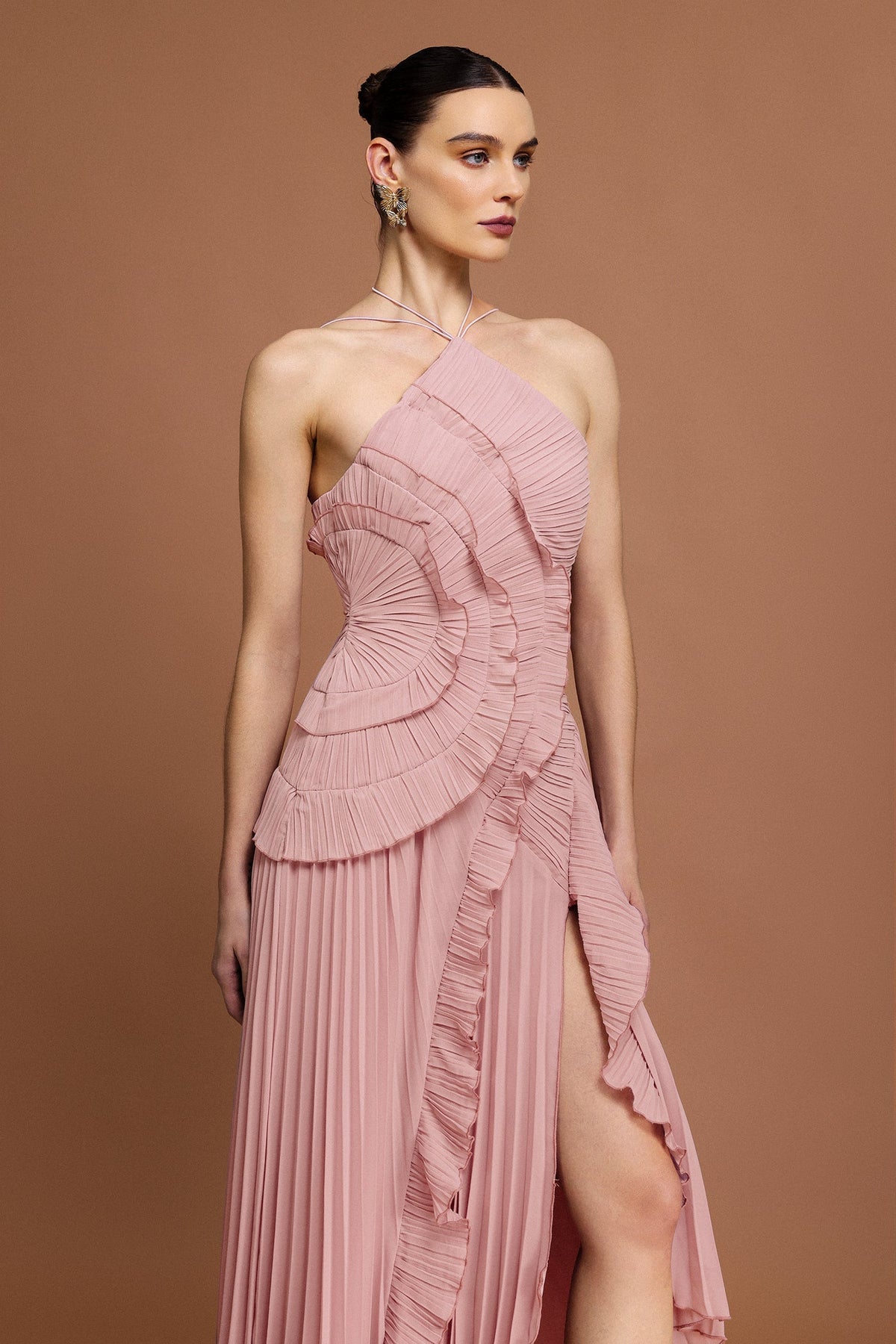 Alva Sleeveless Folds Slit Maxi Dress in Light Pink Avalabel