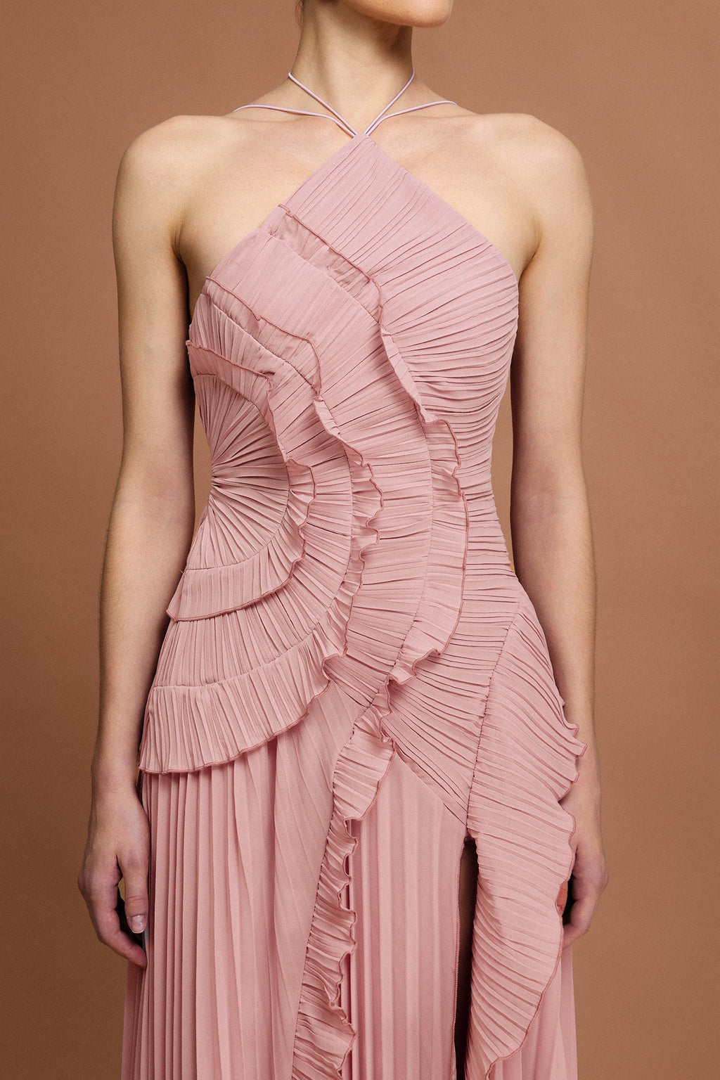 Alva Sleeveless Folds Slit Maxi Dress in Light Pink Avalabel