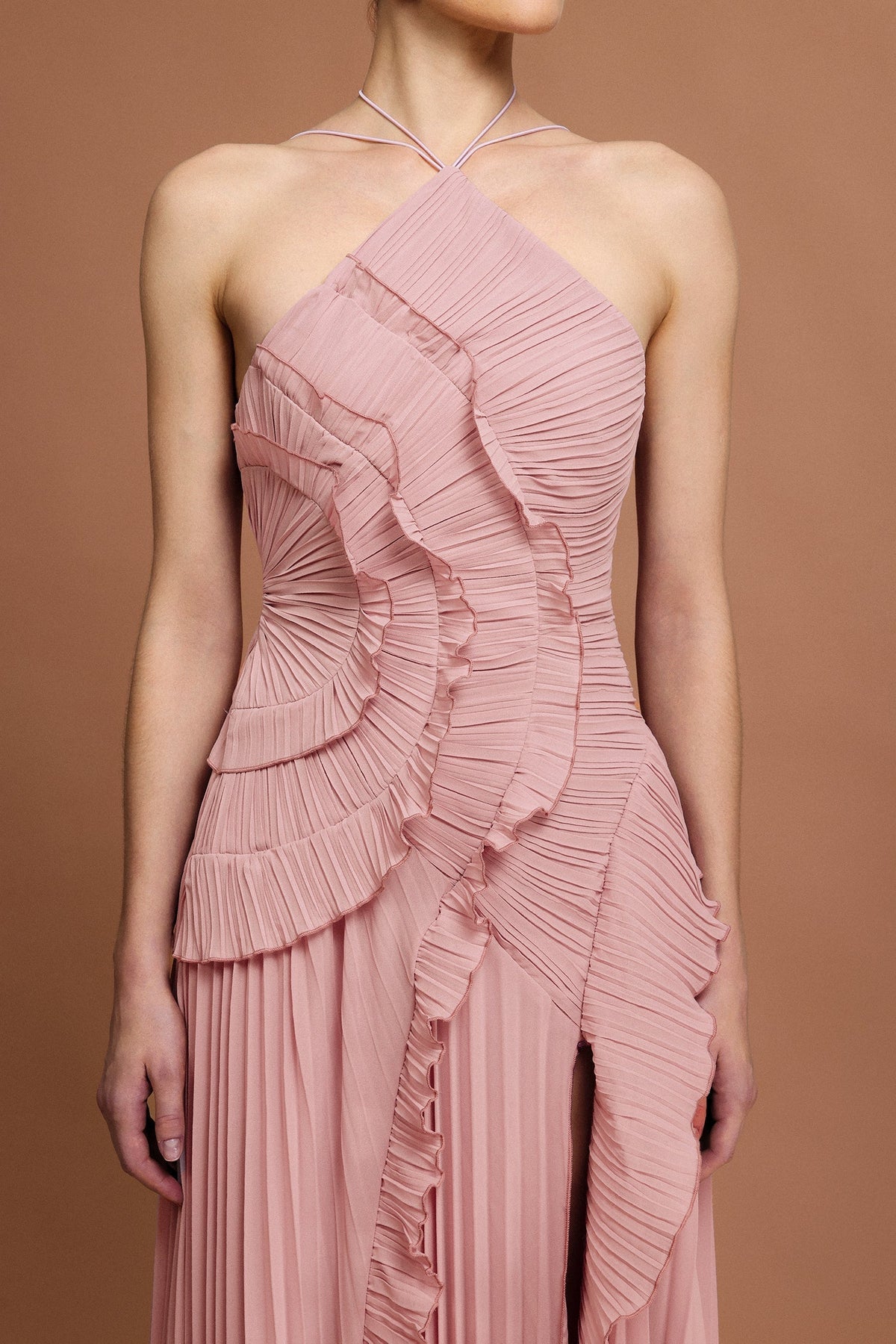 Alva Sleeveless Folds Slit Maxi Dress in Light Pink Avalabel