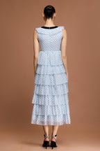 V-Neck Sleeveless Bowknot Folds Dot Printed Midi Dress Avalabel