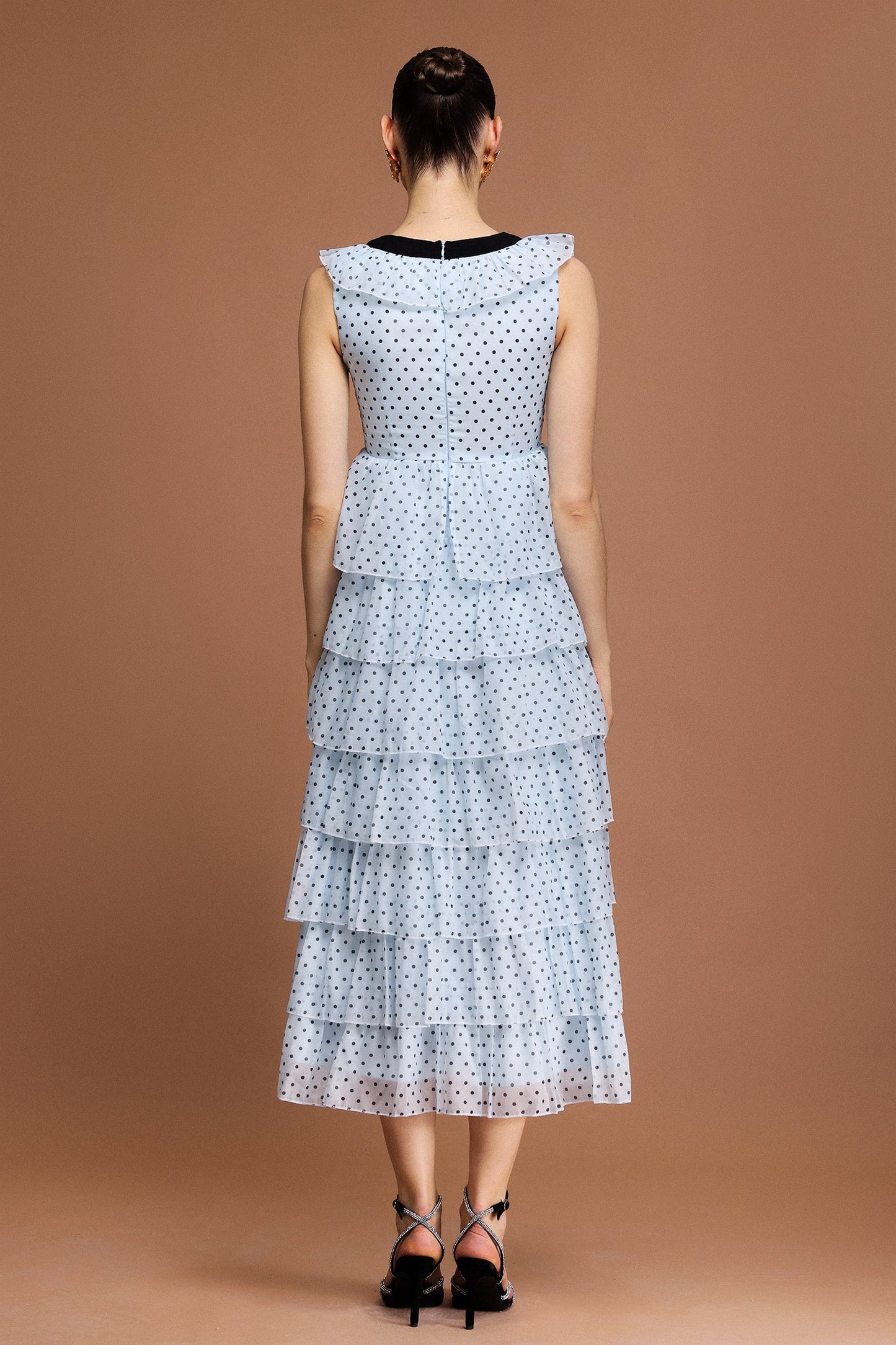 V-Neck Sleeveless Bowknot Folds Dot Printed Midi Dress