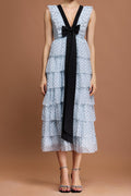 V-Neck Sleeveless Bowknot Folds Dot Printed Midi Dress Avalabel