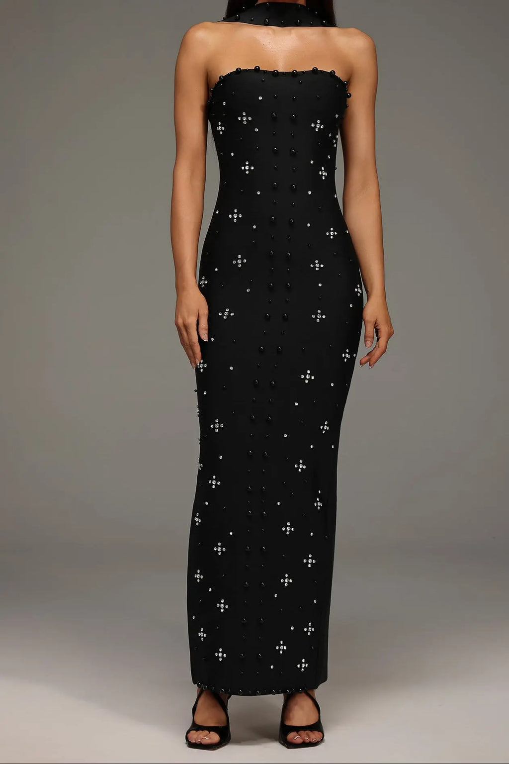 Nesya Sleeveless Pearl Bandage Maxi Dress Avalabel