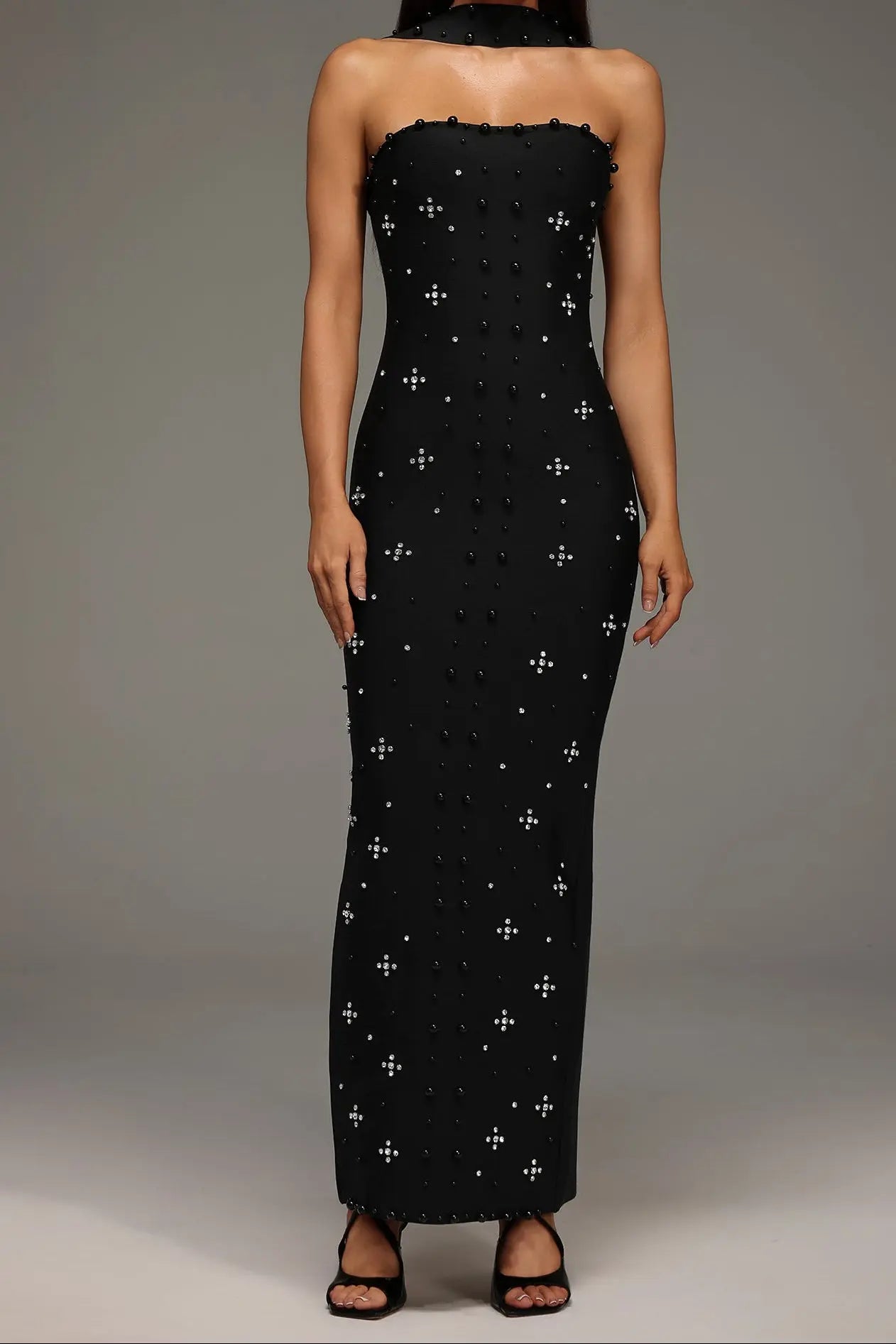 Nesya Sleeveless Pearl Bandage Maxi Dress Avalabel