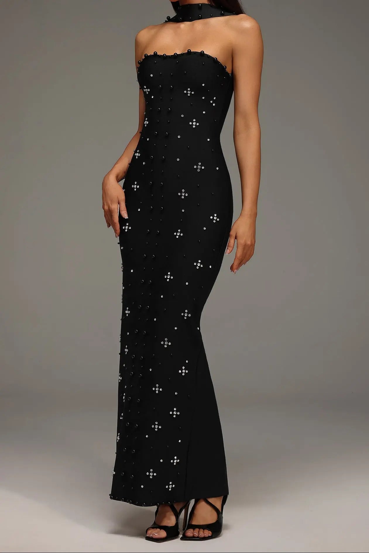 Nesya Sleeveless Pearl Bandage Maxi Dress Avalabel