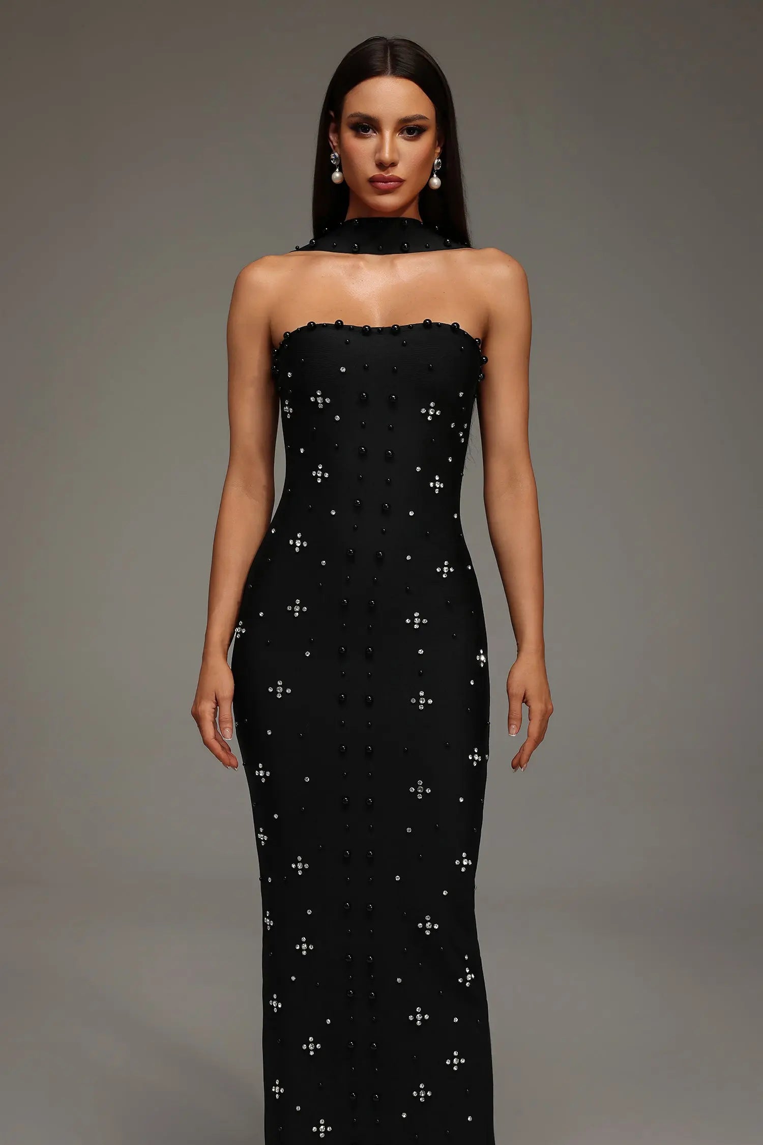 Nesya Sleeveless Pearl Bandage Maxi Dress Avalabel