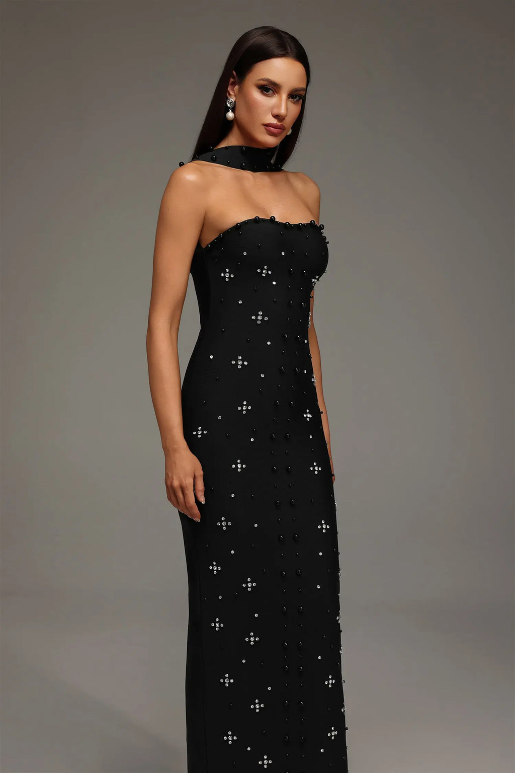 Nesya Sleeveless Pearl Bandage Maxi Dress Avalabel