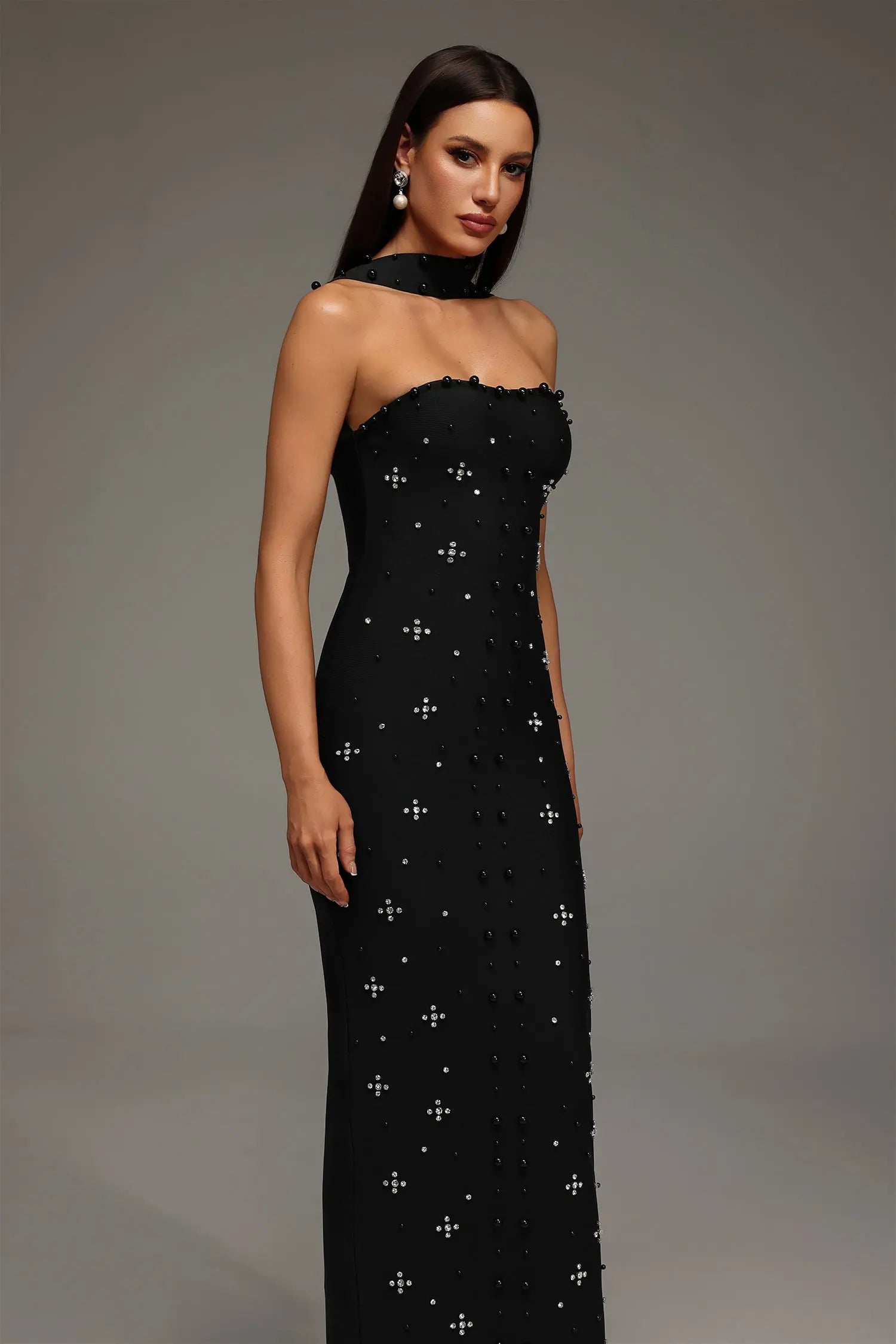 Nesya Sleeveless Pearl Bandage Maxi Dress Avalabel