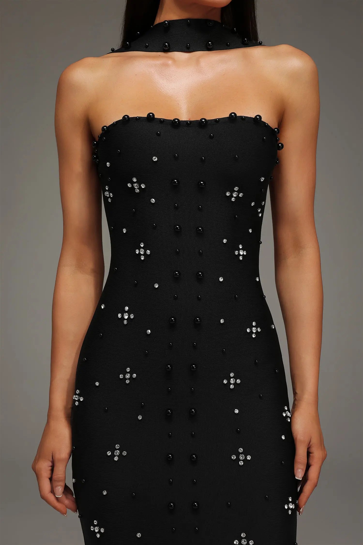 Nesya Sleeveless Pearl Bandage Maxi Dress Avalabel