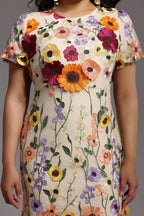 Naya Short Sleeve Round Neck Flowers Fishtail Midi Dress Avalabel
