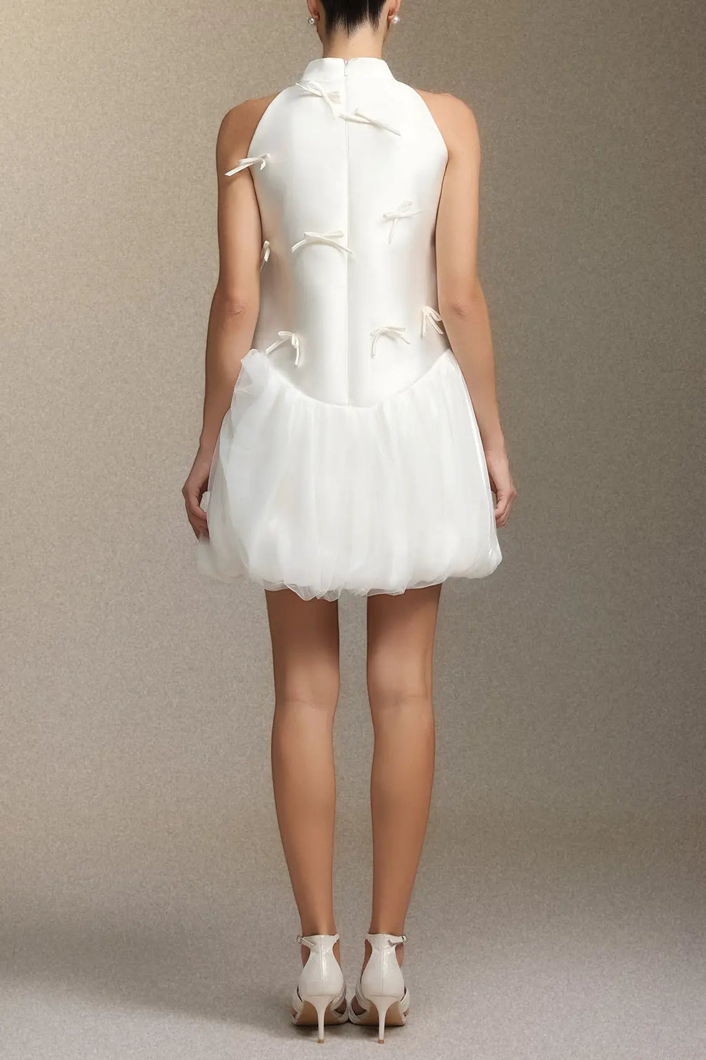 jessie white Strapless satin sleeveless puffy mini dress Avalabel
