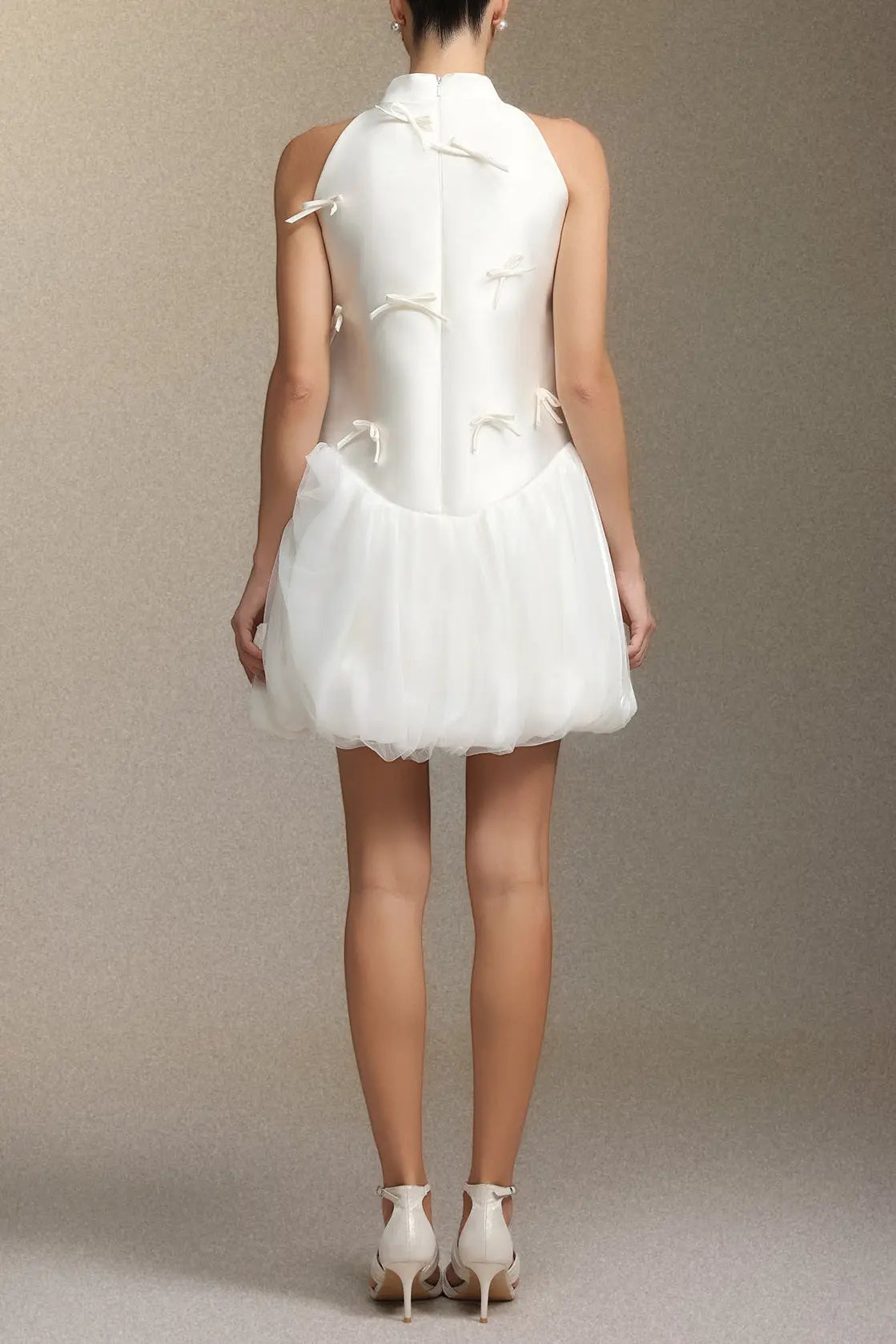 jessie white Strapless satin sleeveless puffy mini dress Avalabel