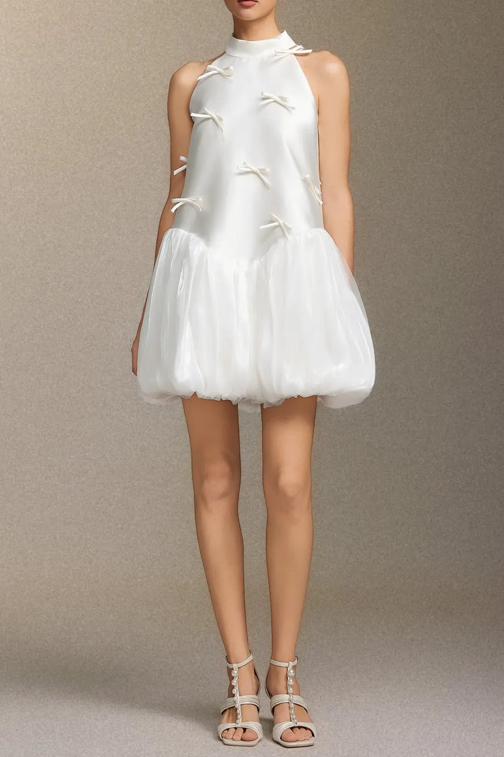 jessie white Strapless satin sleeveless puffy mini dress Avalabel