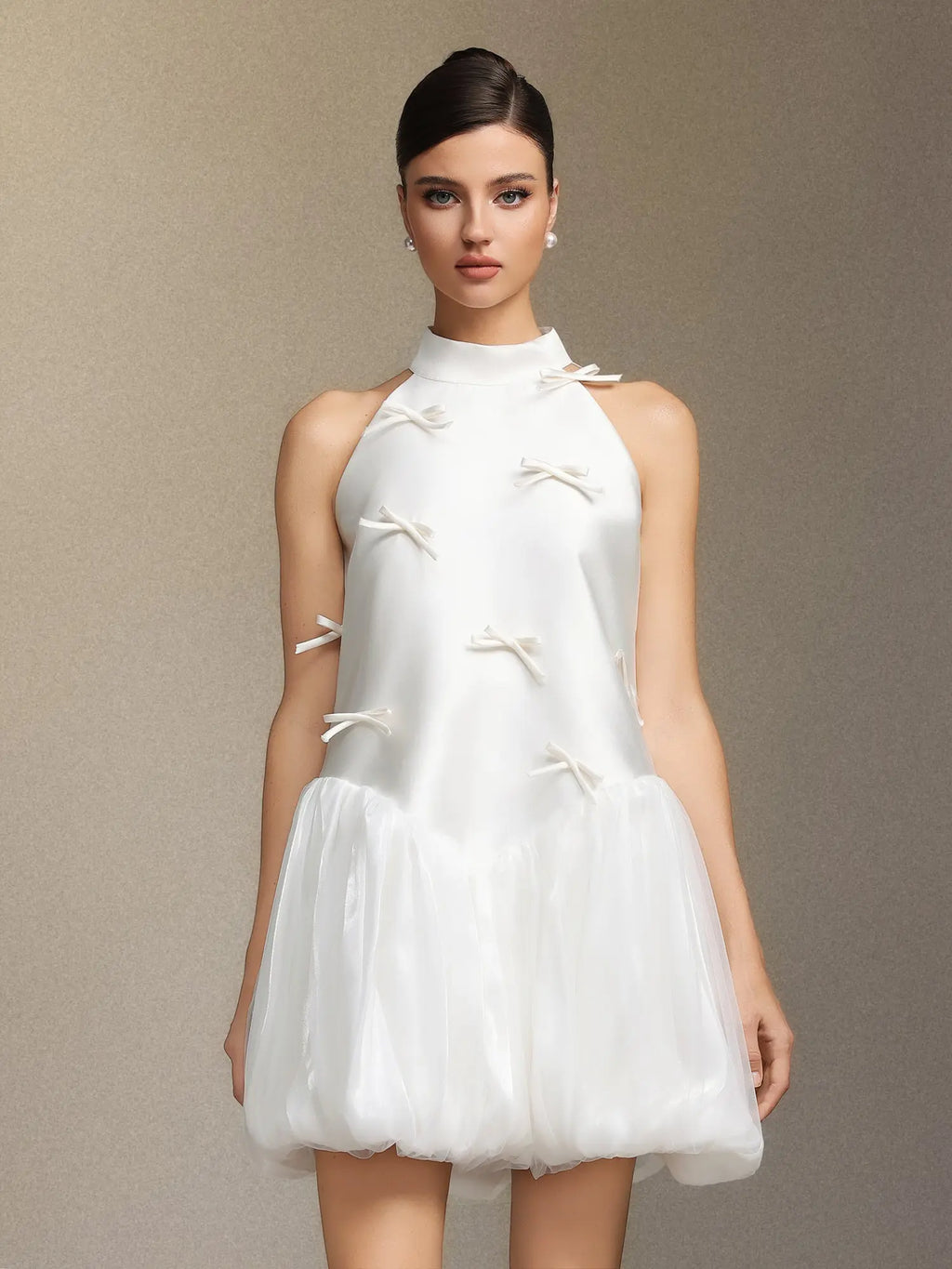 jessie white Strapless satin sleeveless puffy mini dress Avalabel