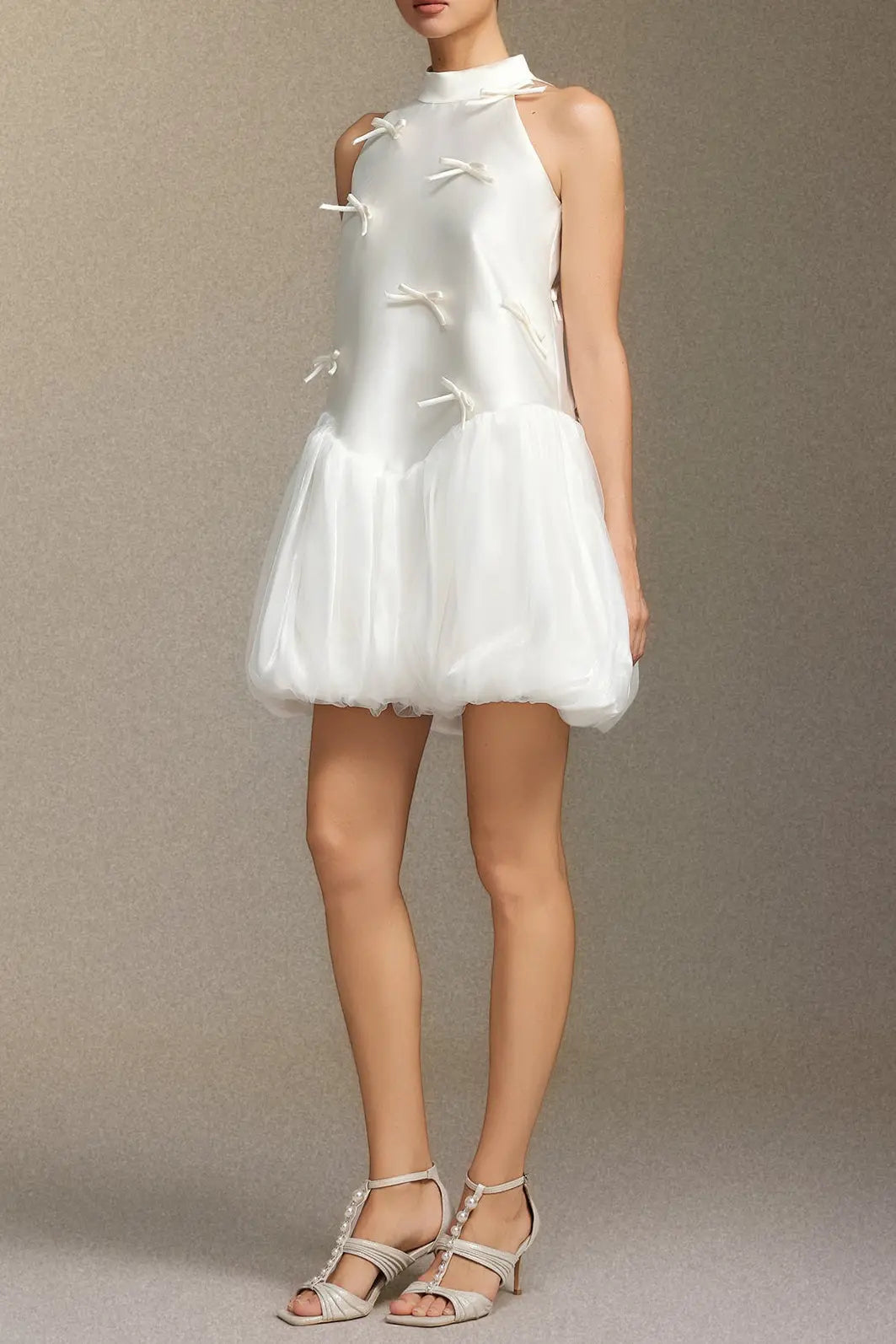 jessie white Strapless satin sleeveless puffy mini dress Avalabel