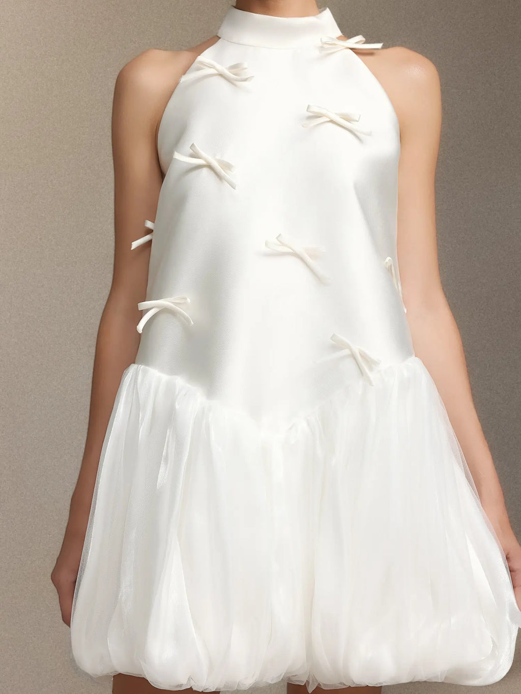 jessie white Strapless satin sleeveless puffy mini dress Avalabel