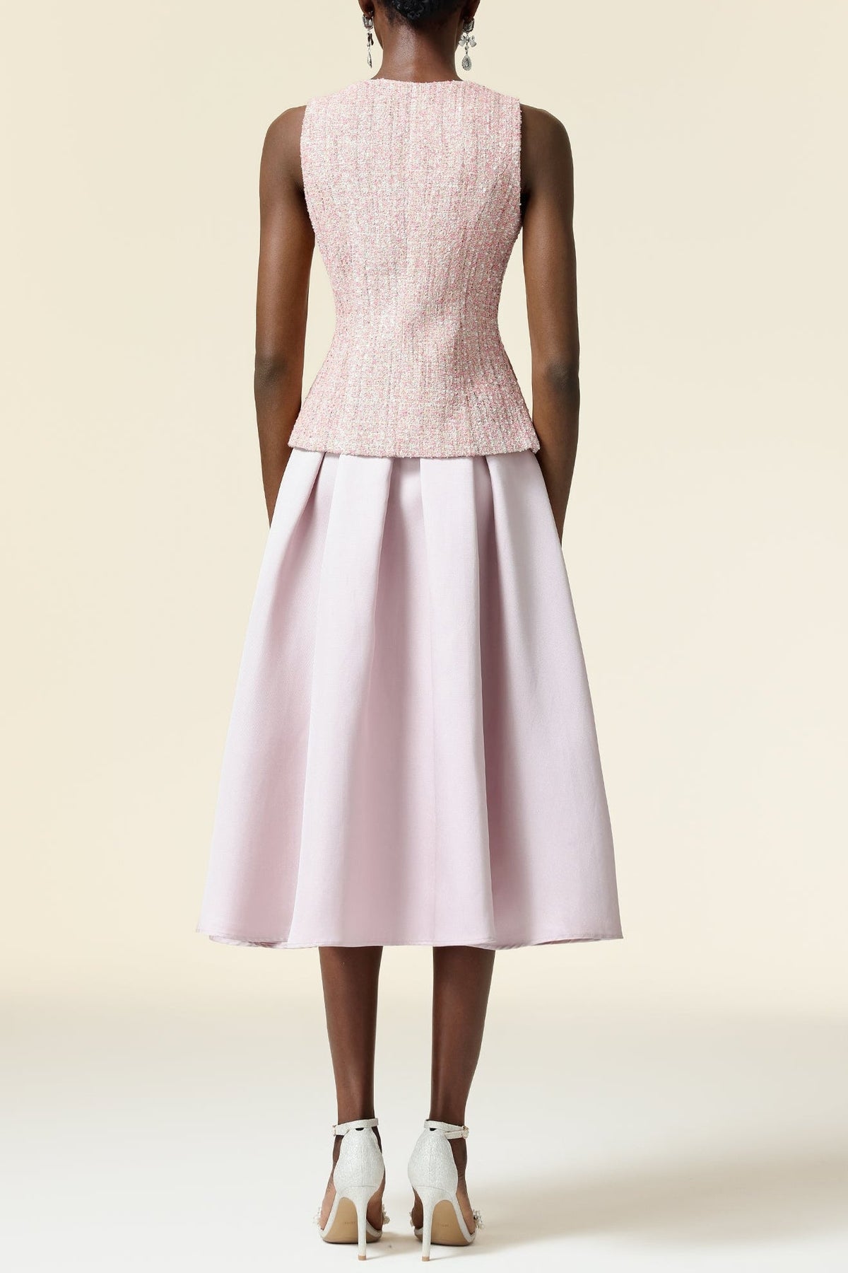 Ella pink V-Neck Sleeveless Top & Skirt Two-Piece Set Avalabel