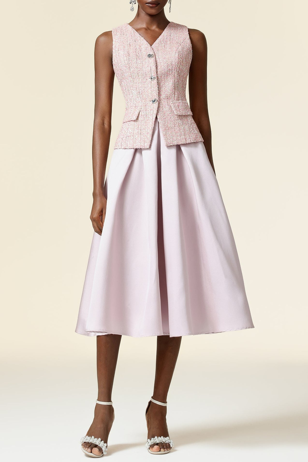 Ella pink V-Neck Sleeveless Top & Skirt Two-Piece Set Avalabel