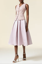 Ella pink V-Neck Sleeveless Top & Skirt Two-Piece Set Avalabel