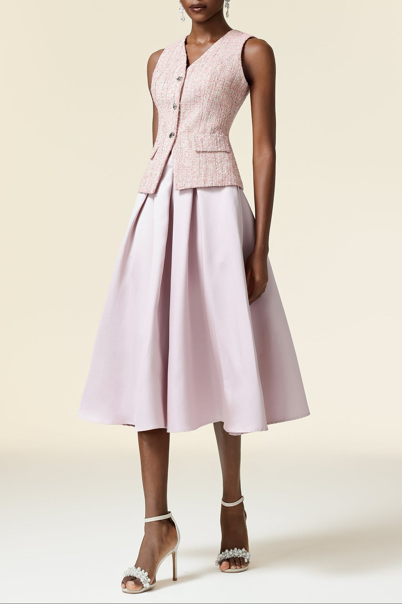 Ella pink V-Neck Sleeveless Top & Skirt Two-Piece Set Avalabel