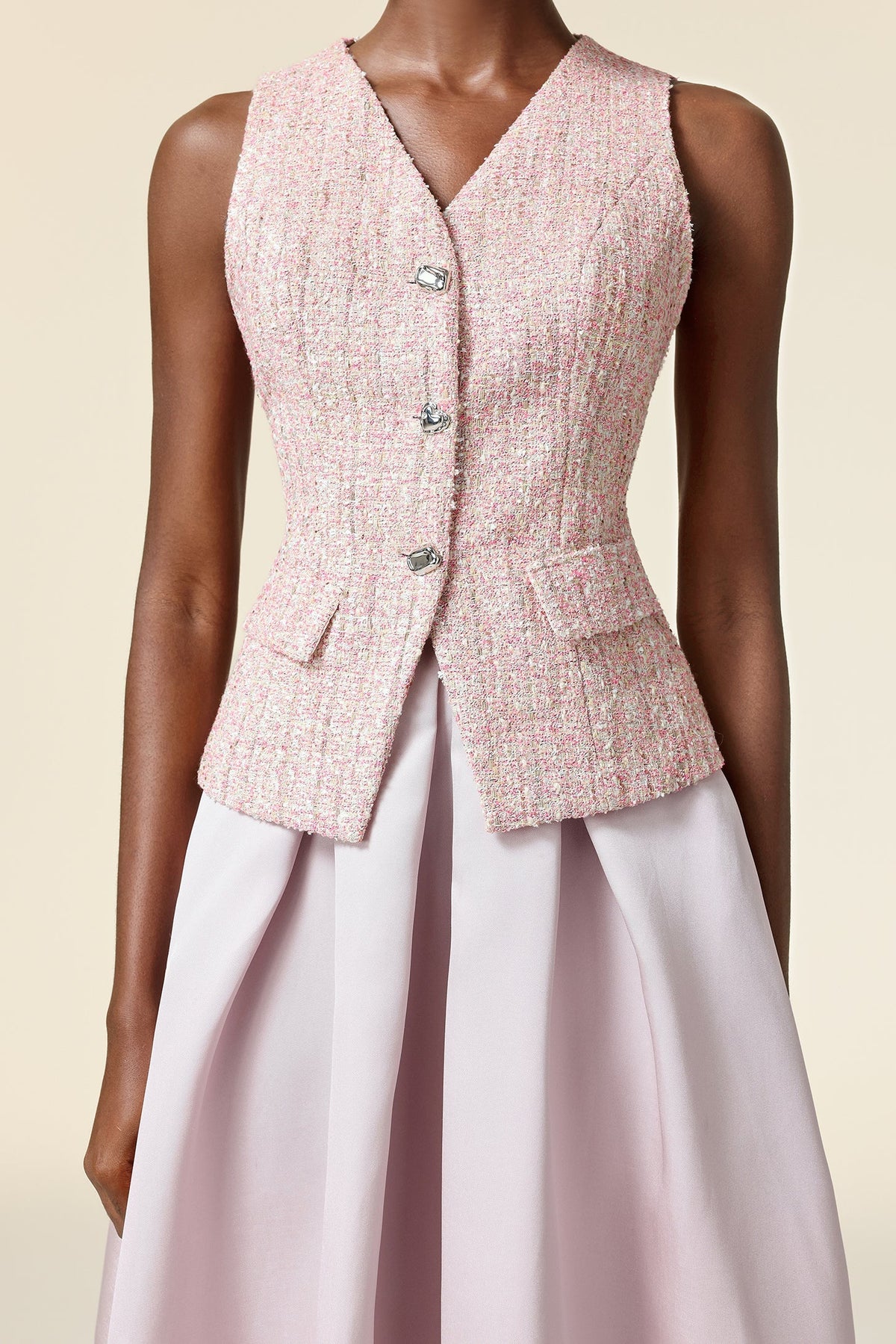 Ella pink V-Neck Sleeveless Top & Skirt Two-Piece Set Avalabel