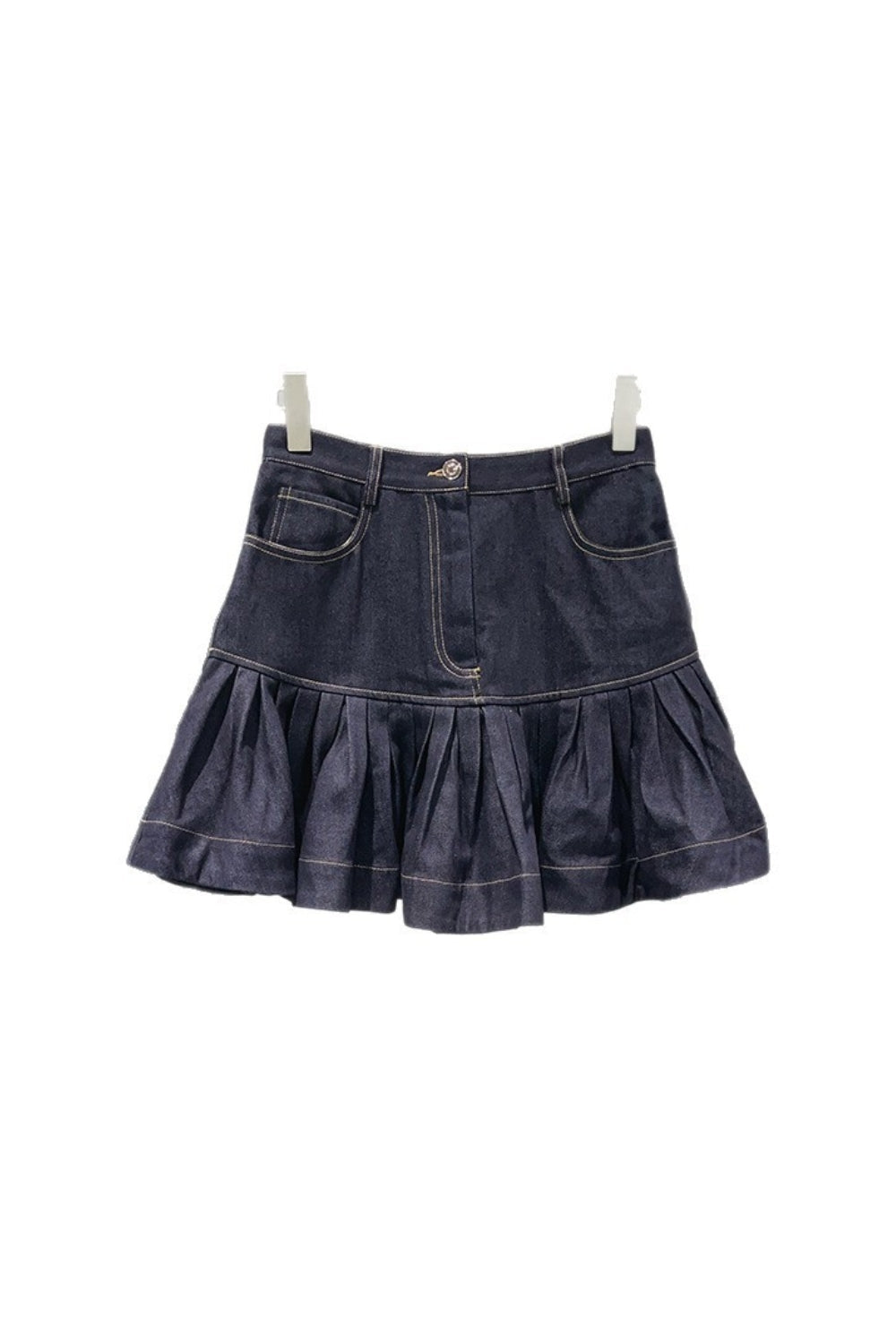 Ruffled Mini Denim Skirt in Deep Blue Avalabel