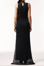 Guga Halter Sleeveless Lace Wrinkle Maxi Dress Avalabel