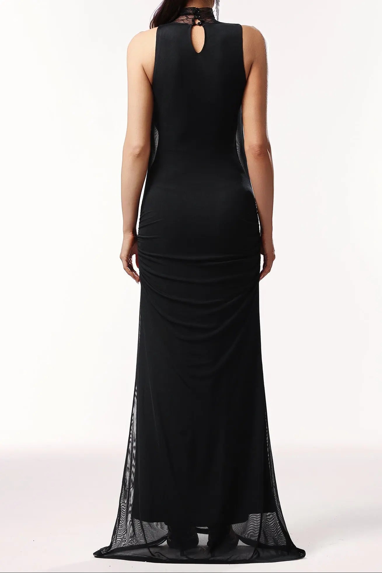 Guga Halter Sleeveless Lace Wrinkle Maxi Dress Avalabel