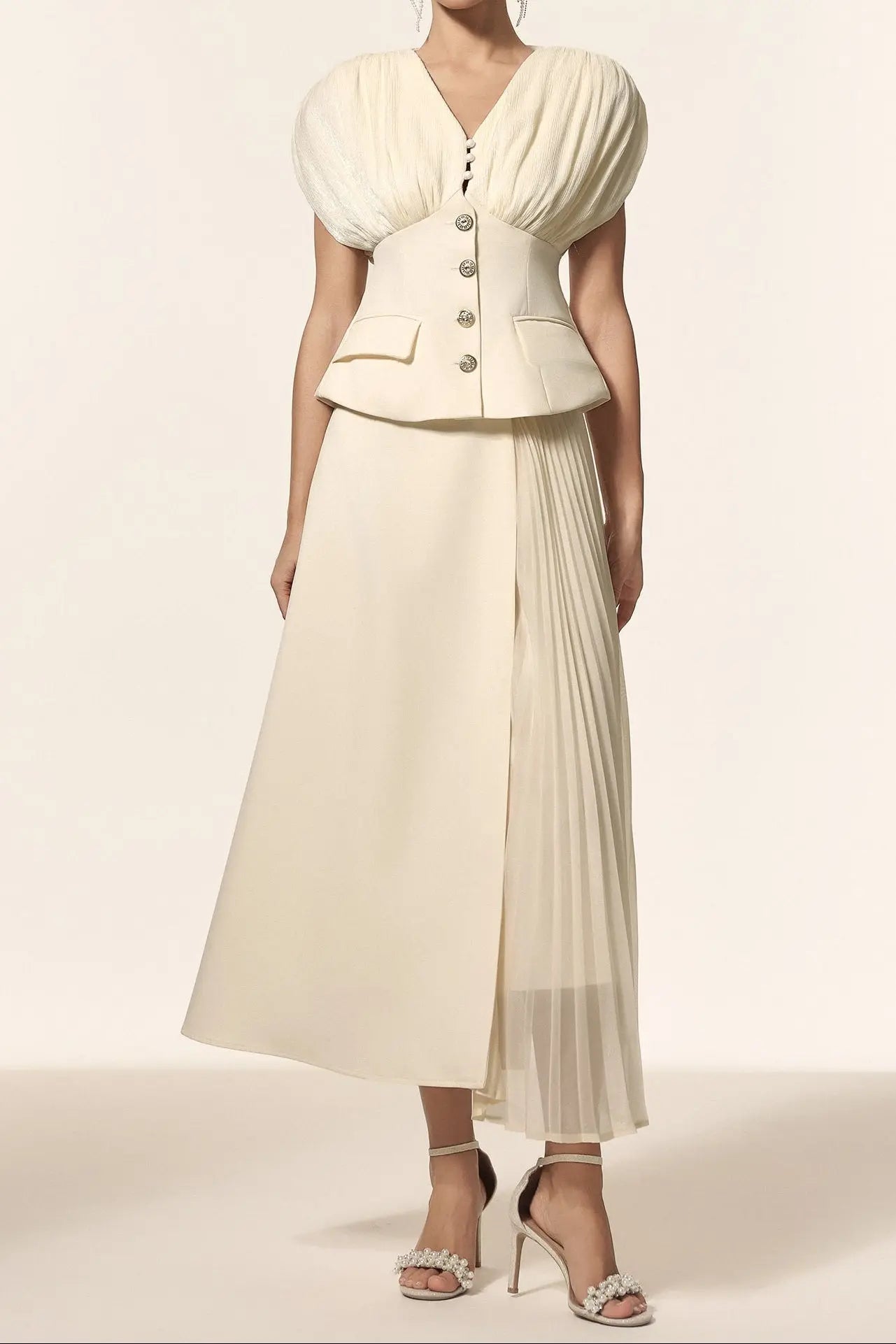 Harli V-Neck Sleeveless Folds Top And Skirt Two-Piece Set Avalabel