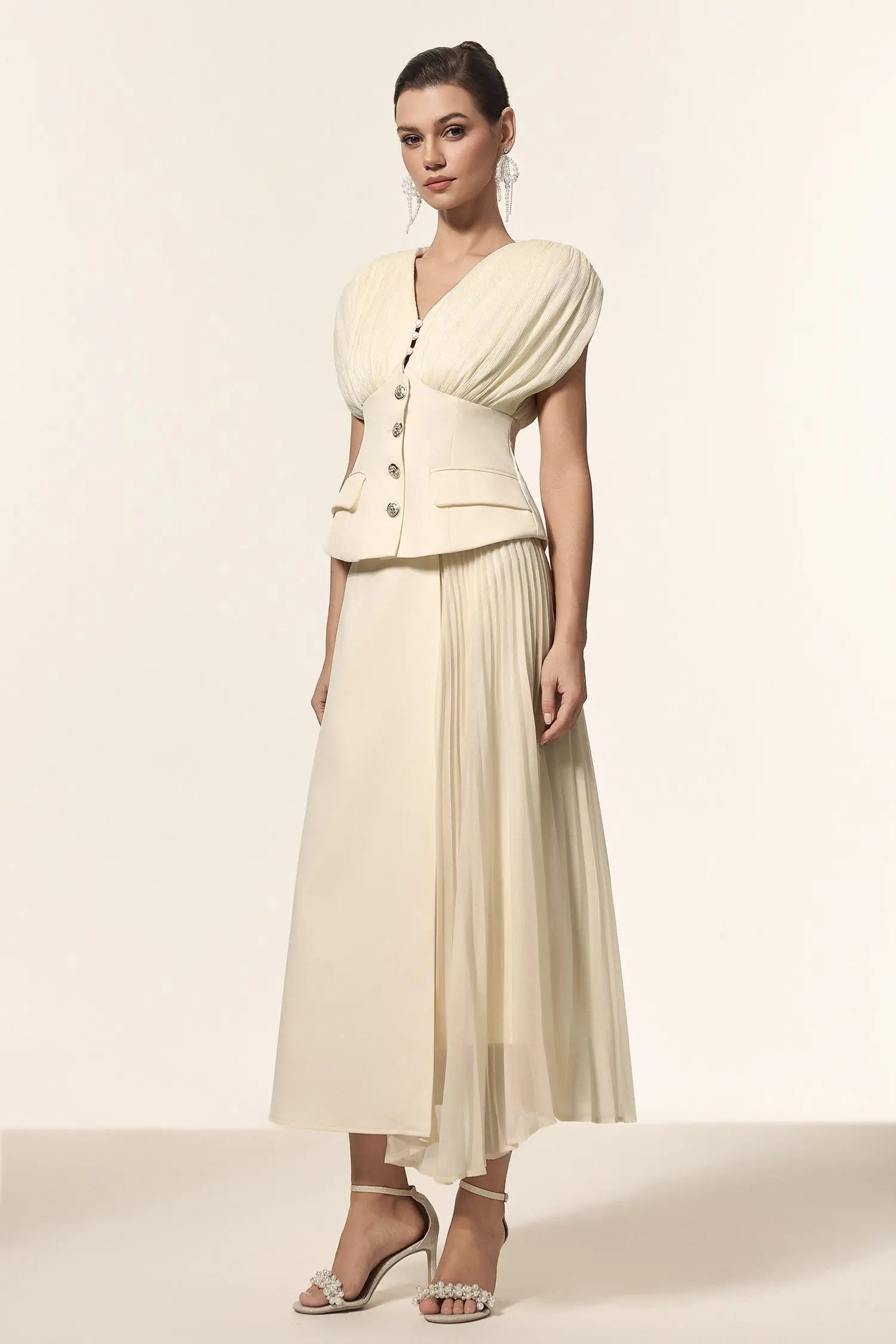 Harli V-Neck Sleeveless Folds Top And Skirt Two-Piece Set Avalabel