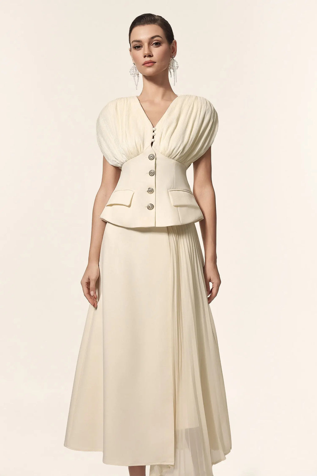 Harli V-Neck Sleeveless Folds Top And Skirt Two-Piece Set Avalabel