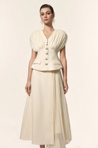 Harli V-Neck Sleeveless Folds Top And Skirt Two-Piece Set Avalabel