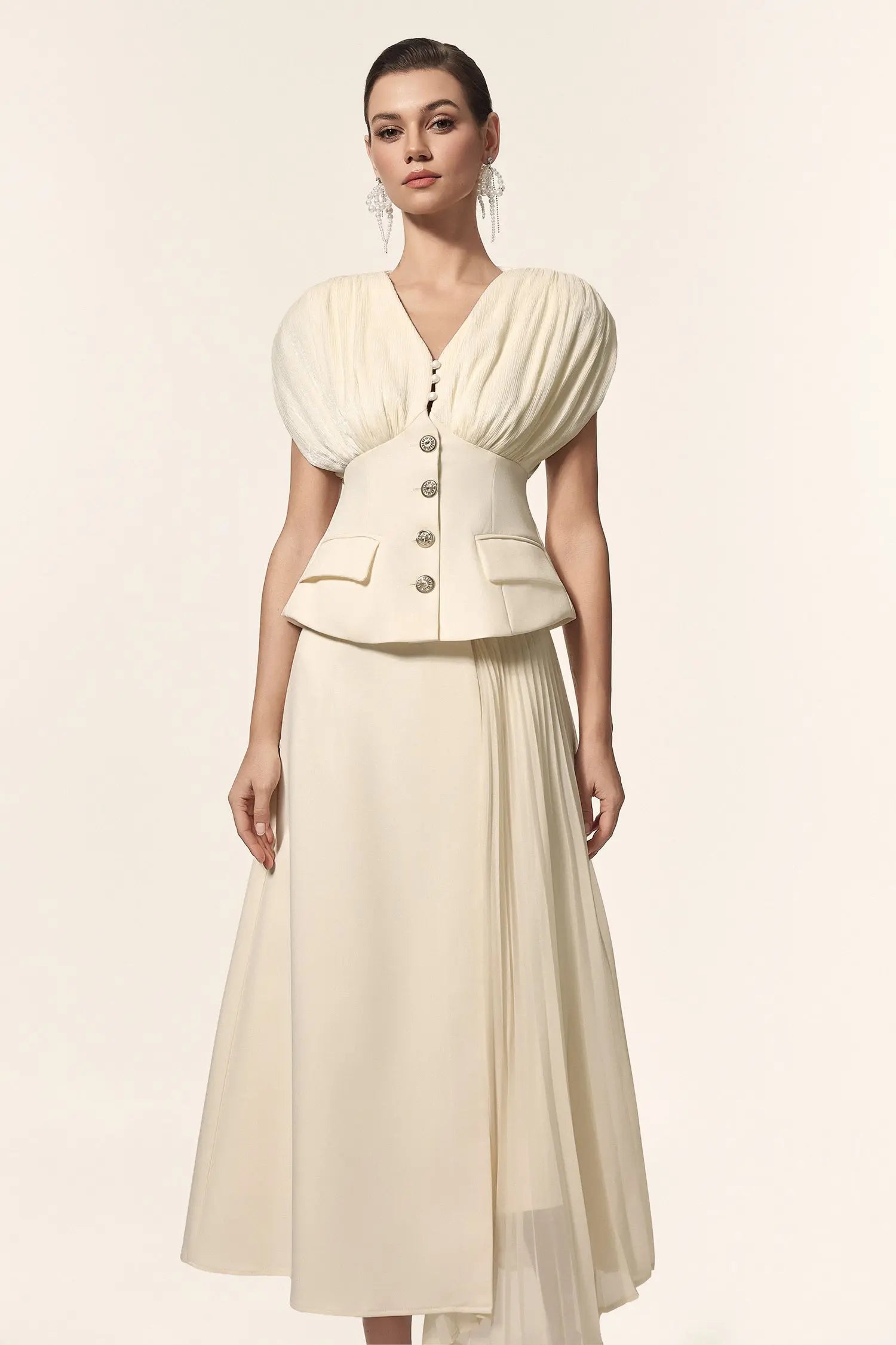 Harli V-Neck Sleeveless Folds Top And Skirt Two-Piece Set Avalabel