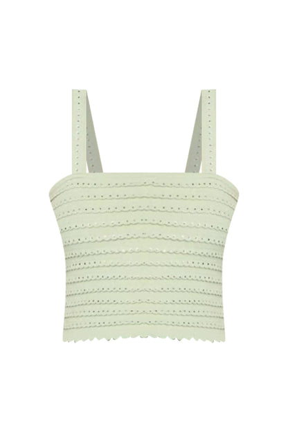 Rhinestone Trim Knit Crop Top in Almond Green