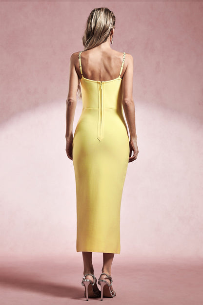Michaelia Sleeveless Diamond Slit Bandage Midi Dress