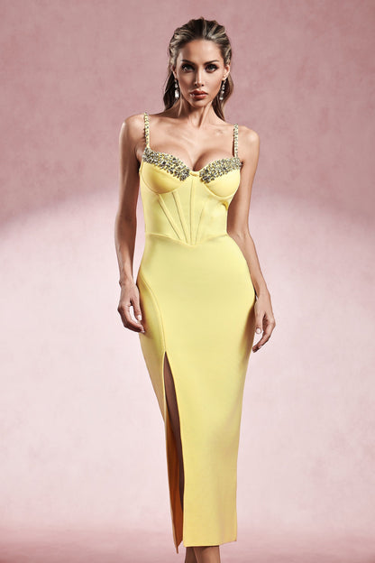 Michaelia Sleeveless Diamond Slit Bandage Midi Dress