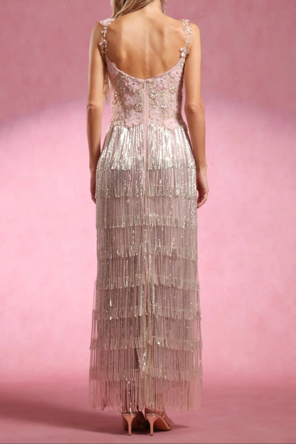 Opala Sleeveless Flowers Diamond Tassels Maxi Dress Avalabel
