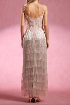 Opala Sleeveless Flowers Diamond Tassels Maxi Dress Avalabel