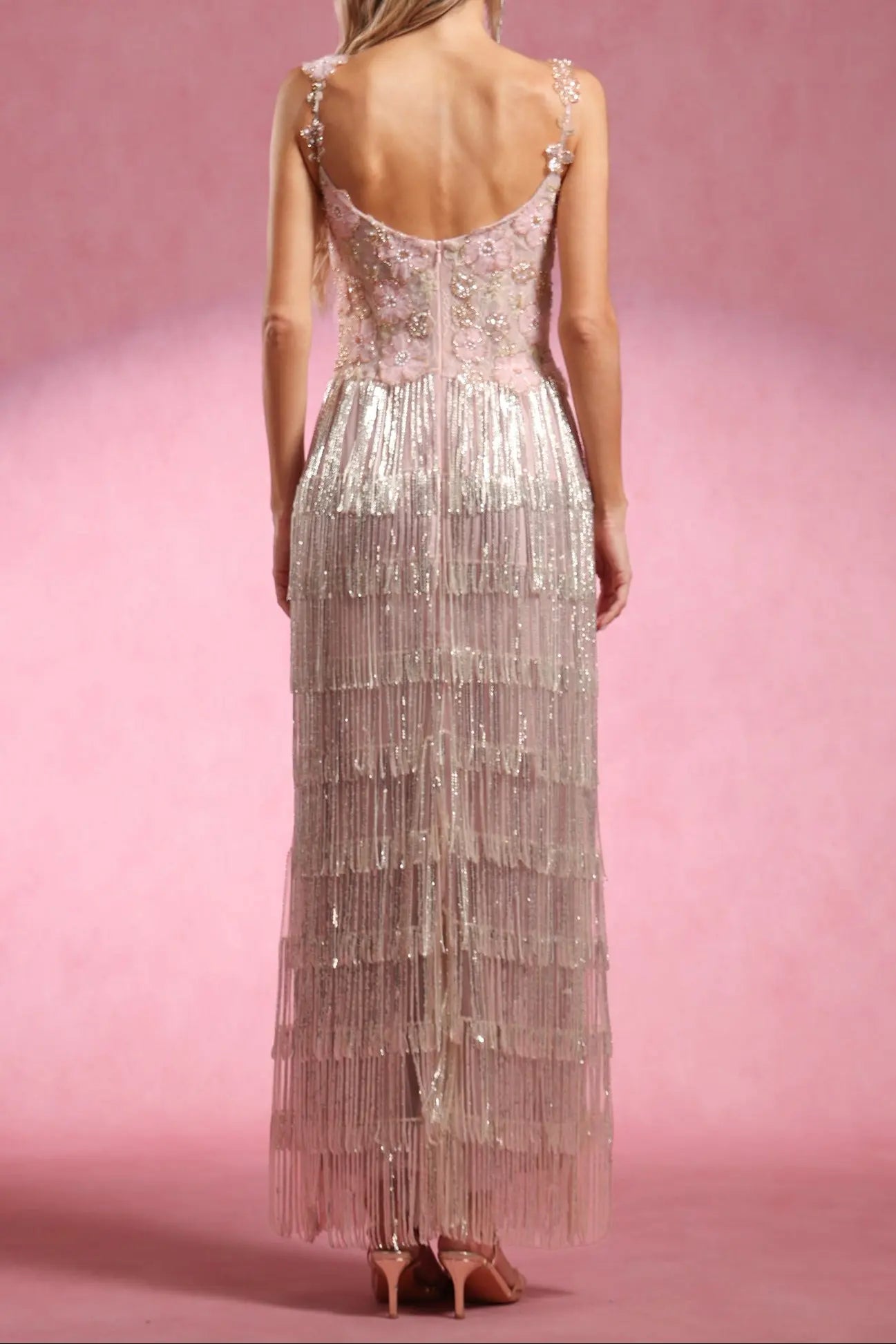 Opala Sleeveless Flowers Diamond Tassels Maxi Dress Avalabel