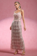 Opala Sleeveless Flowers Diamond Tassels Maxi Dress Avalabel