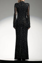 Gilian Long Sleeves High Neck Diamond Maxi Dress Avalabel